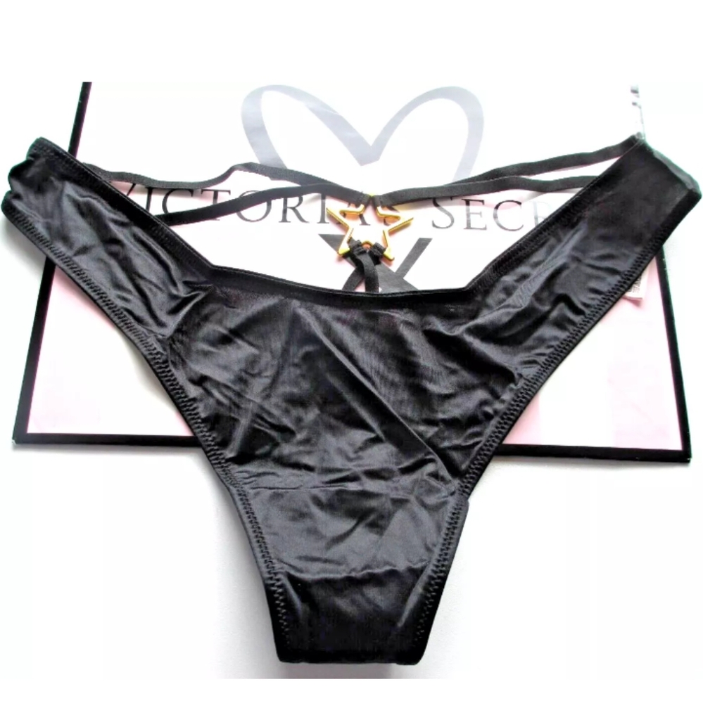 VICTORIA'S SECRET VERY SEXY High Leg Thong Panty VS Black Star Hardware S M L XL